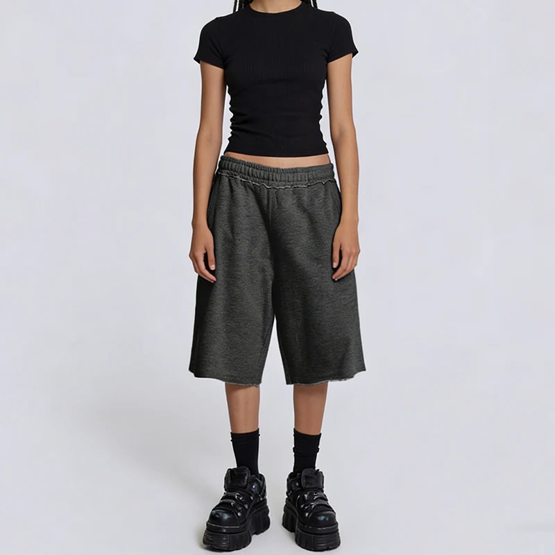 Hip-hop Street Solid Color Loose Wide Leg Casual Elasticity Seven point shorts Summer American Personality Trend Men's Women's