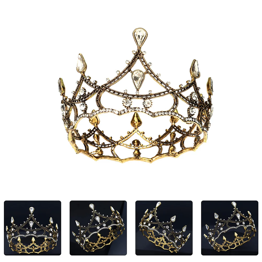

1pc Vintage Crown Decorative Headdress Wedding Party Headpiece Golden Comfortable Unique Design Gift For Banquet