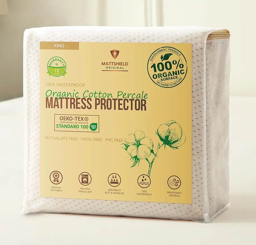 

Deluxe Cooling Waterproof Organic Mattress Protector King - Organic Cotton Percale Breathable Mattress Pad Co er - Naturally Coo