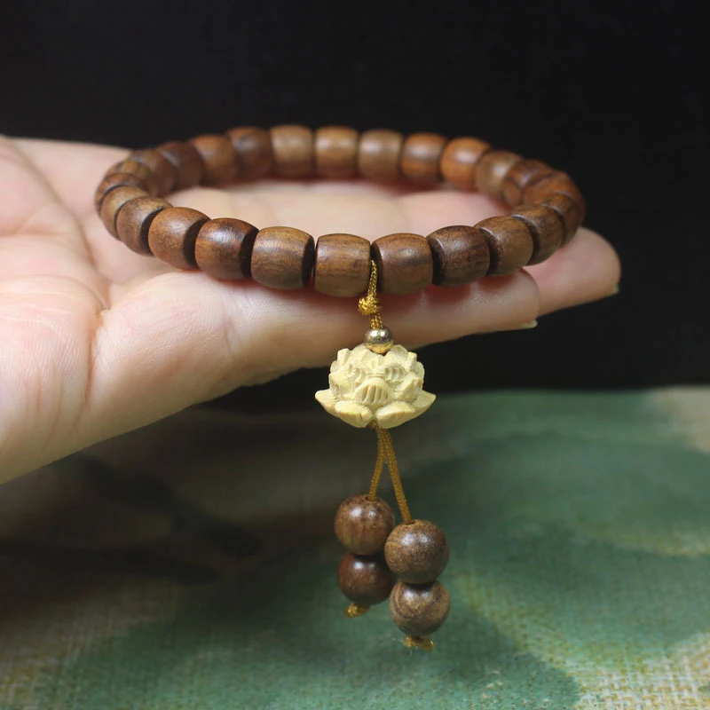 

Black rosewood straight-cut 8mm single-loop lotus bracelet, cat's claw women's wooden Buddhist prayer beads