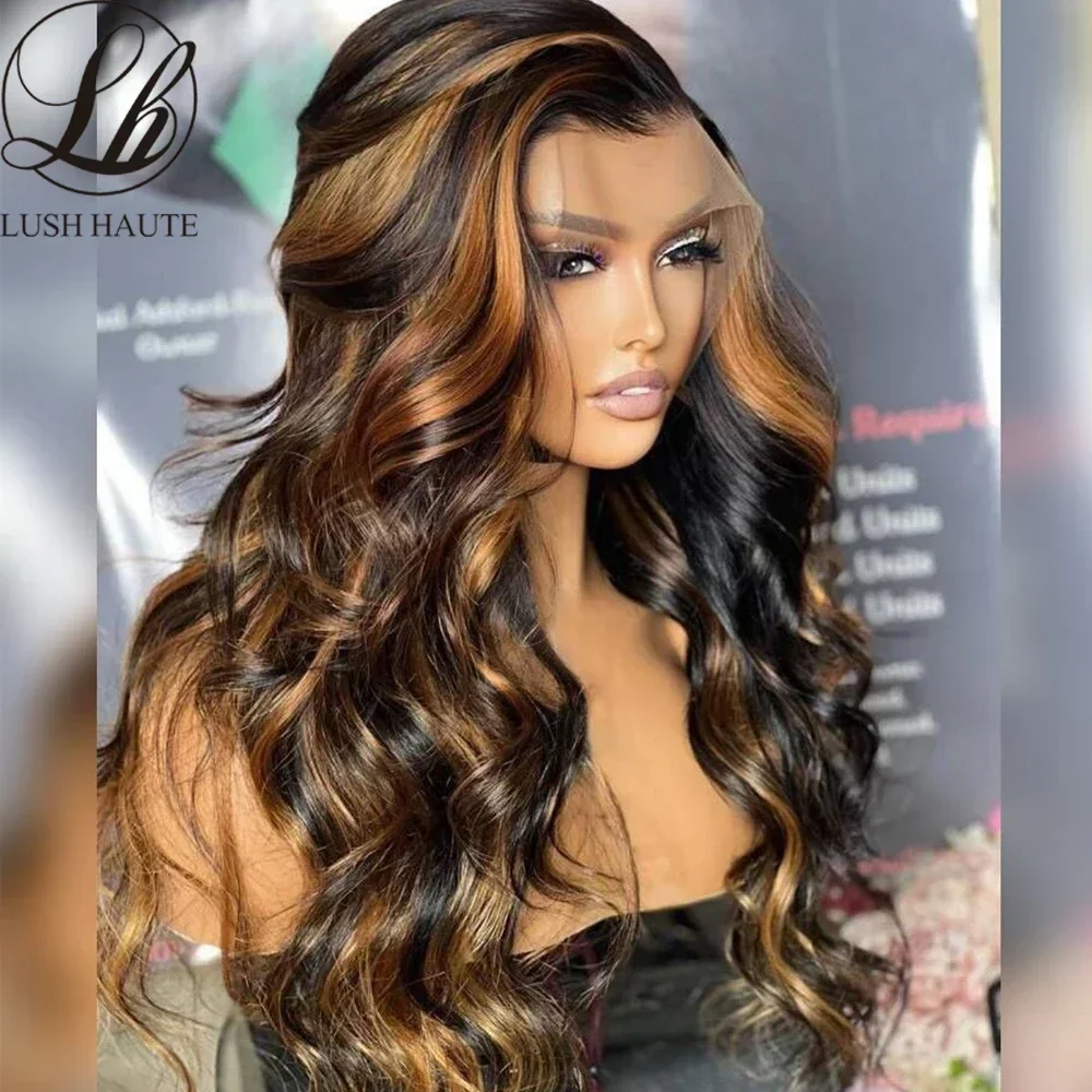 Wig 13X4 sorot renda Frontal wig tubuh gelombang renda depan wig sintetis Omber pirang dengan serat tahan panas rambut bayi untuk wanita