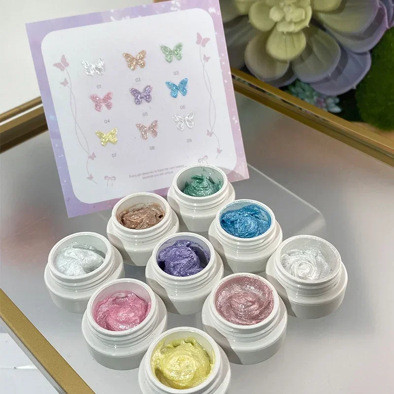 9 ألوان مسمار الفن أورورا الجنية مسحوق كريم الربيع الصيف لتصميم مانيكير المهنية زينة الصباغ مسمار الملمس هلام