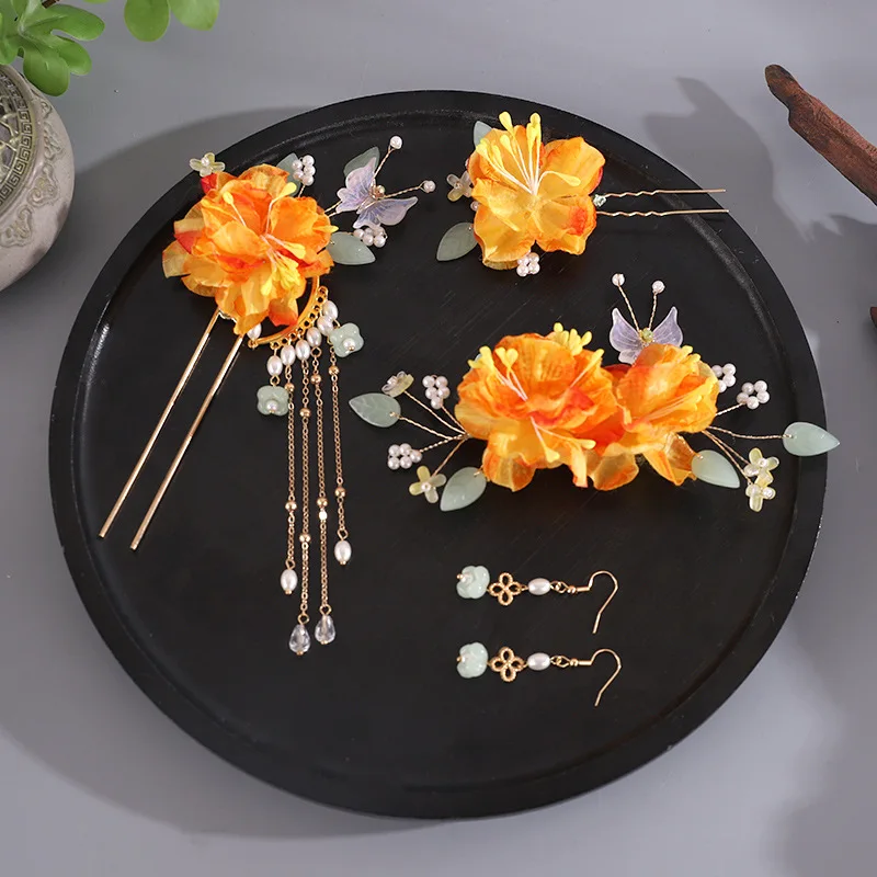 

Заколки для волос с цветком в китайском стиле, заколка для волос, палочки для волос ручной работы, набор аксессуаров для волос в китайском стиле ханьфу, головной убор, платье ханьфу, головной убор