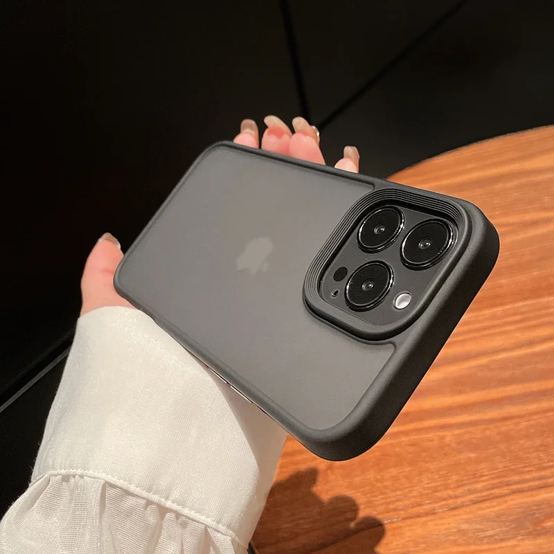 

Роскошный противоударный защитный прозрачный матовый чехол для ПК для iPhone 14 13 12 11 Pro Max 8 7 Plus, защитная крышка объектива камеры с металлической кнопкой