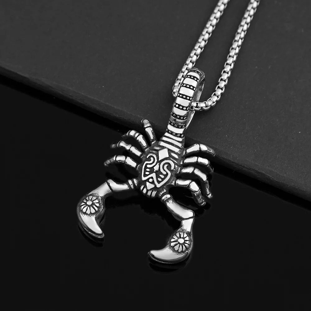 100pcs/lot Hot selling Gothic Retro Style Titanium Steel Poison Scorpion Men's Pendant Necklace Dominant Personality Stainless