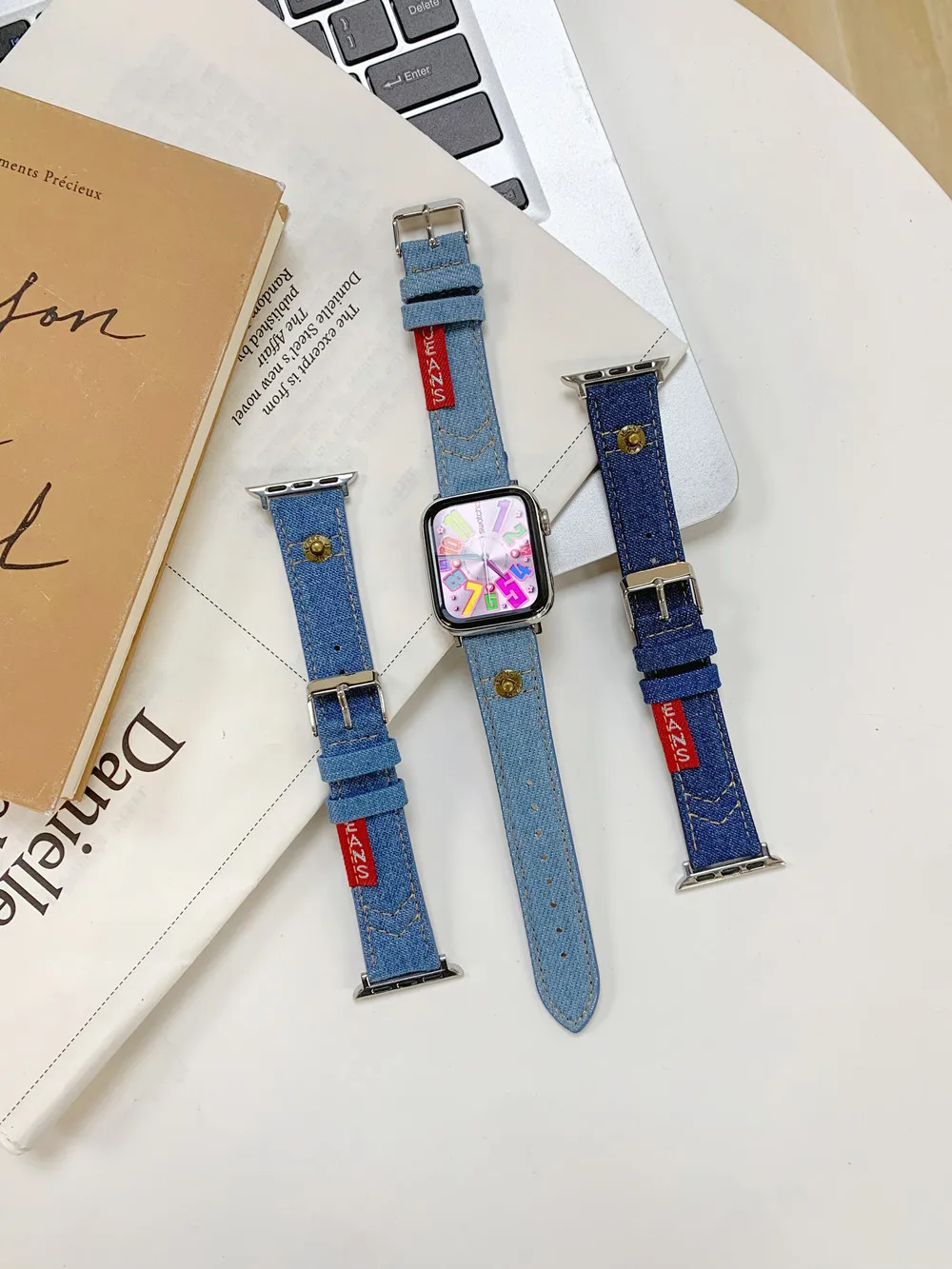 

Jeans Canvas Leather Strap for Apple Watch Band 49Ultra SE8 7 6 5 4 38/42mm Rivet Bracelet for Iwatch Series 3 2 1 40/44/41/45mm