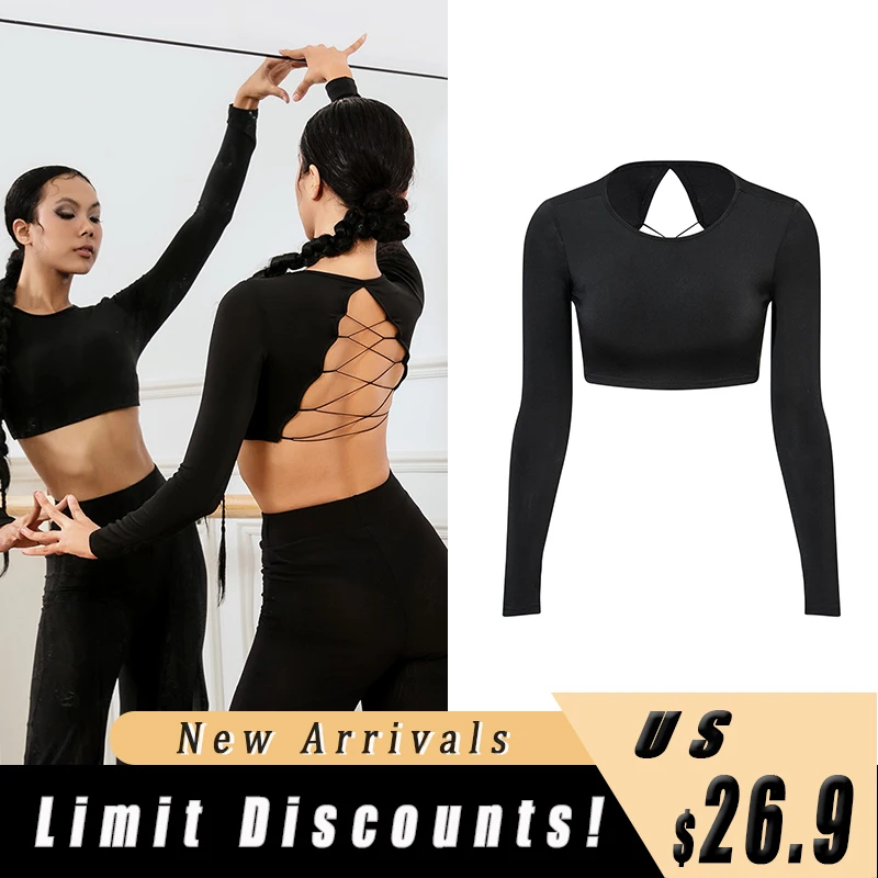 2024 New Latin Dance Short sleeved Open Back Tops Women's Slim Fit Training Clothes with Chest Pads Ballroom Dance Dresses XH173