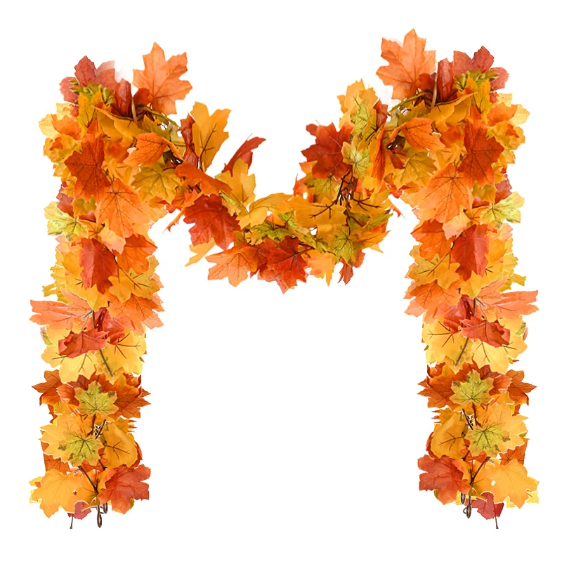 Artificial Autumn Maple Leaves Garland Vine Hanging Plant for Thanksgiving Halloween Fireplace Decoration Christmas Home Decor