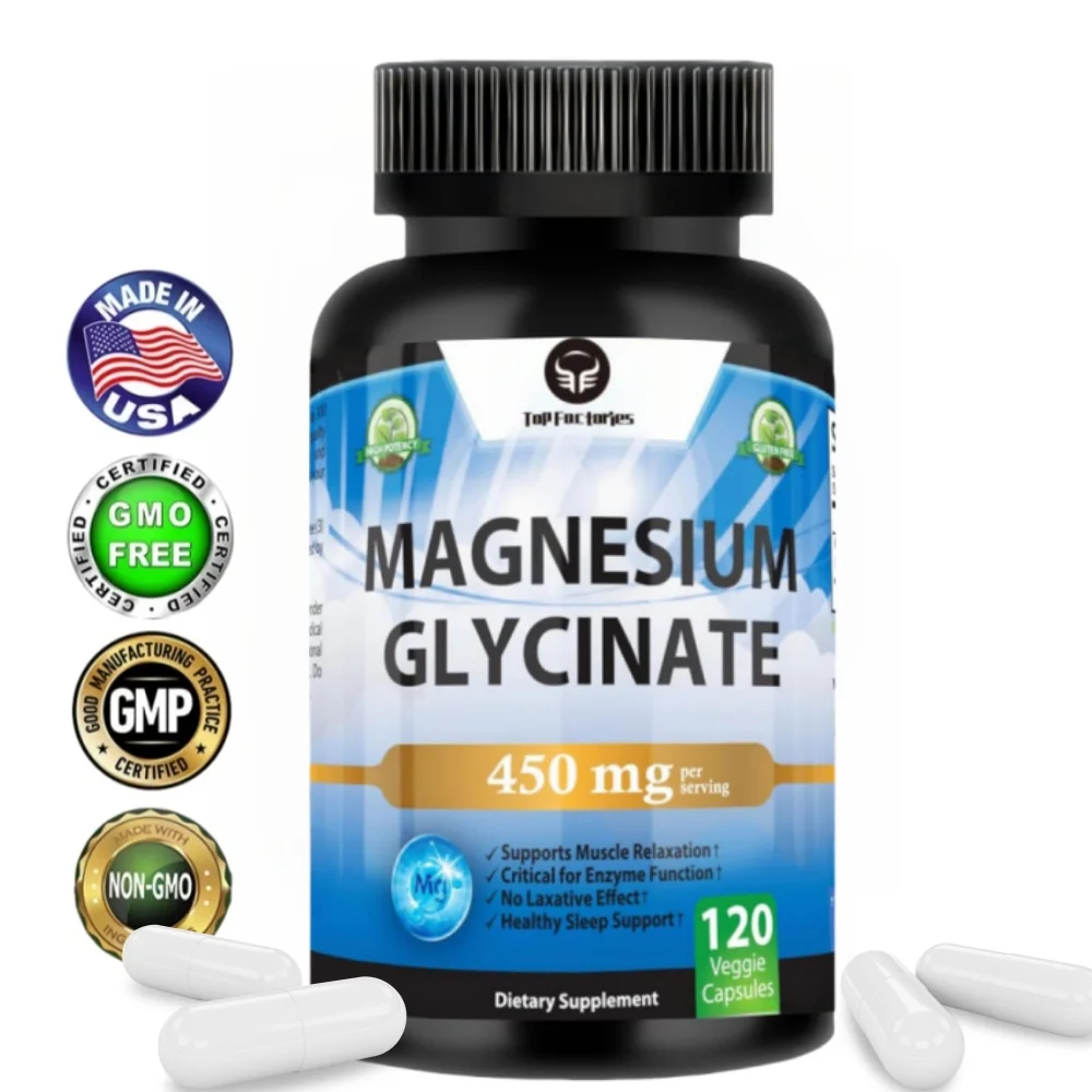 Top Factories Magnesium Glycinate 450mg No Laxative Effect Vegan Supports Muscle Bone Nongmo 120 Veggie Capsules