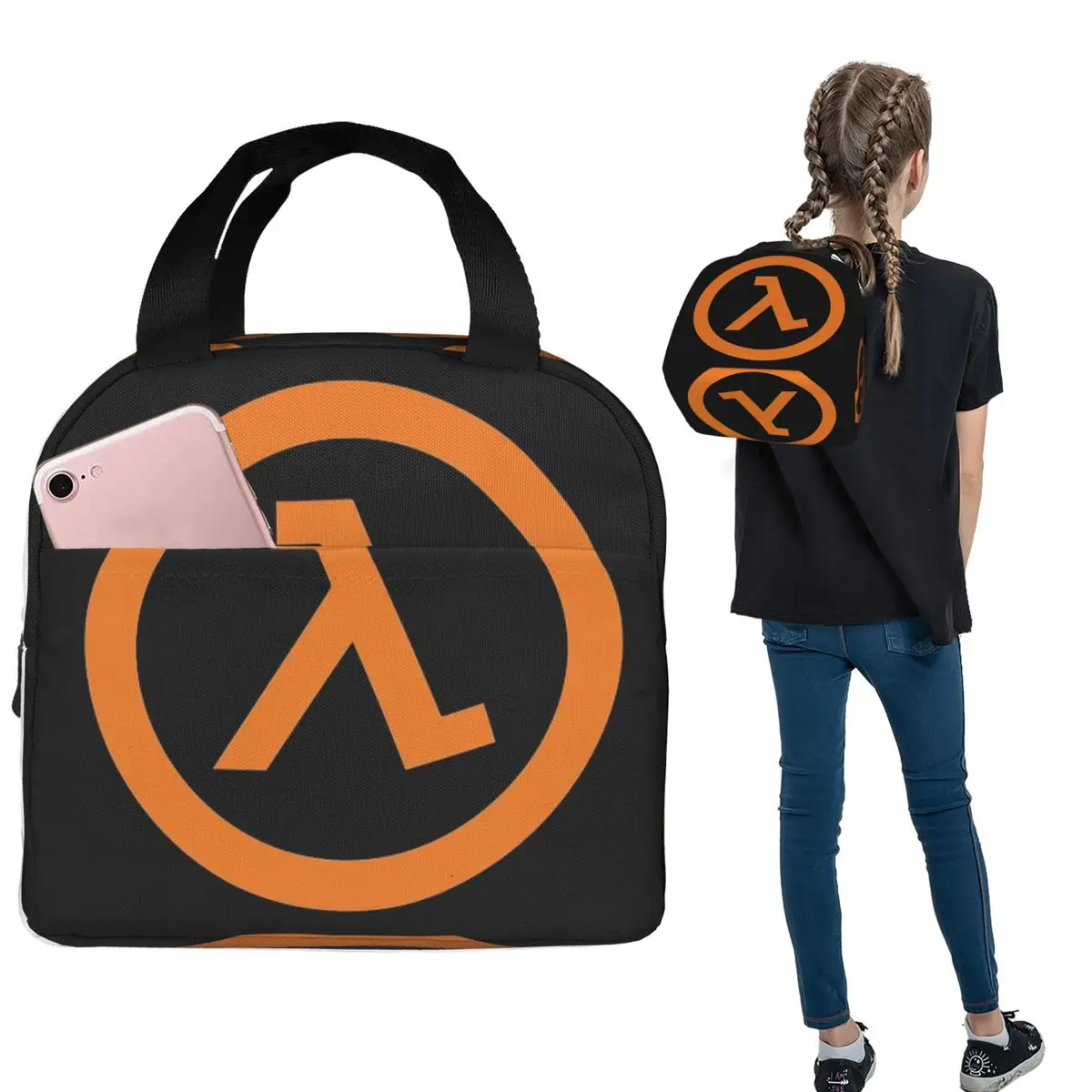 Half Life Lambda Insulated Lunch Bag for Women Children Leakproof Food Boxes Thermal Lunch Box Tote