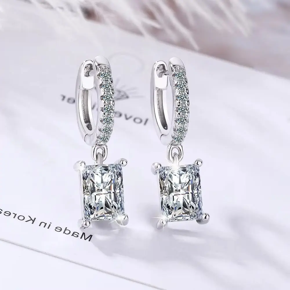 انخفاض القرط هوب القرط للنساء ختم 925 فضة 2025 مربع الزركون استرخى القرط الغضروف الصغيرة كبيرة #3