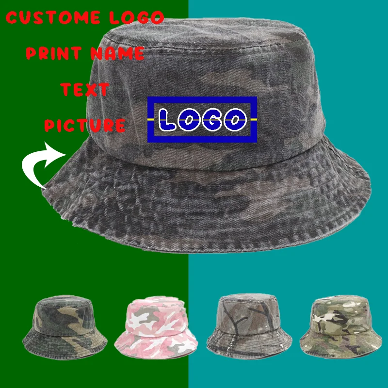 

New Custom Logo Washed Cotton Old Camouflage Breathable Bucket Hat Men and Women Jungle Adventure Retro Mountaineering Sun Cap