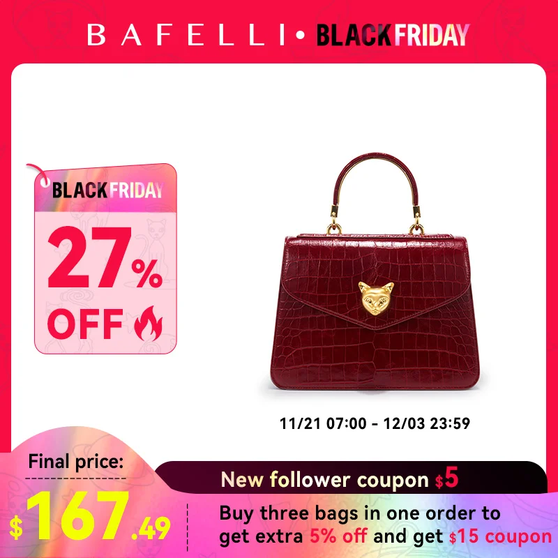 2024 BAFELLI CAT WOMEN'S NEW CROCODILE PATTERN LEATHER FASHION HANDBAG STYLISH BUSINESS FEMALE LEATHER LUXURY BRAND OL PURSE