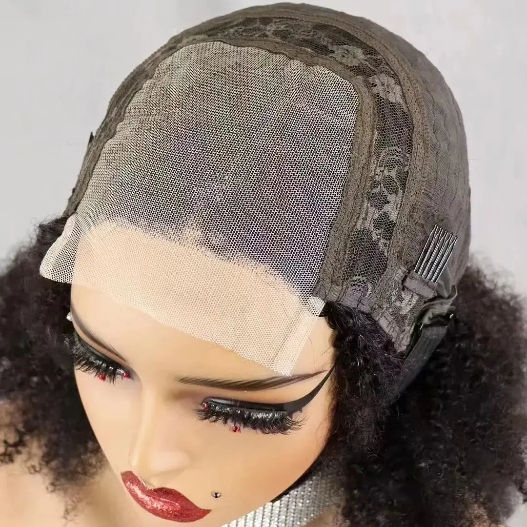 4x4 Spitzen verschluss Afro verworrene lockige Bob Echthaar Perücken für schwarze Frauen 300% Dichte brasilia nischen Bob Remy Haar Perücken vor gezupft