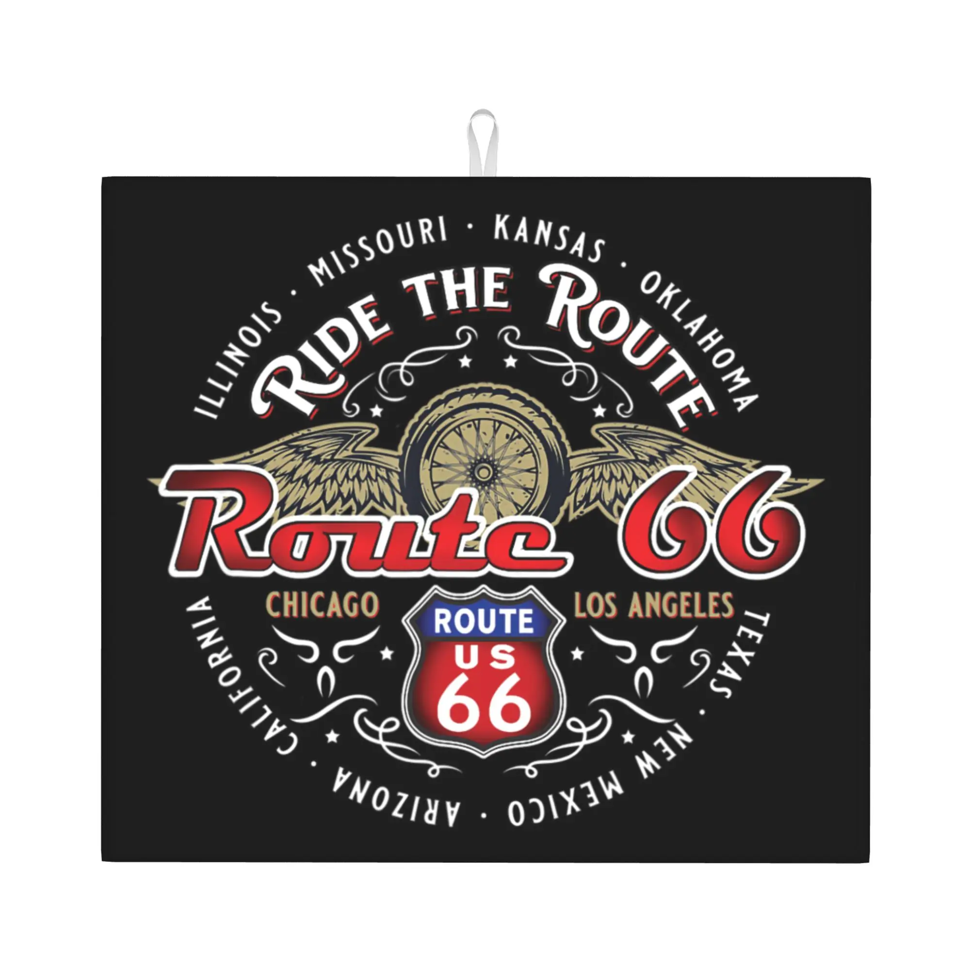 Route 66 Motorcycle Tour Drying Mat For Kitchen Waterproof Non‑Slip Oil Proof Reusable  Bathroom Countertop Protector Mat