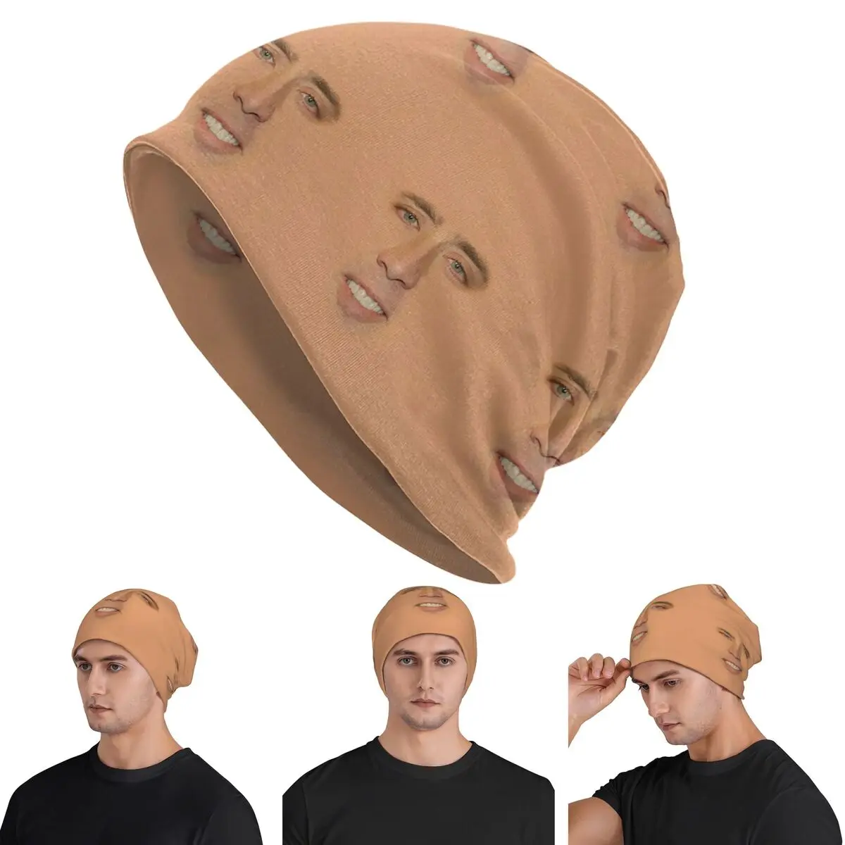 Nicolas Cage Full Face Warm Knitted Cap Fashion Bonnet Hat Autumn Winter Outdoor Beanies Hats for Men Women Adult