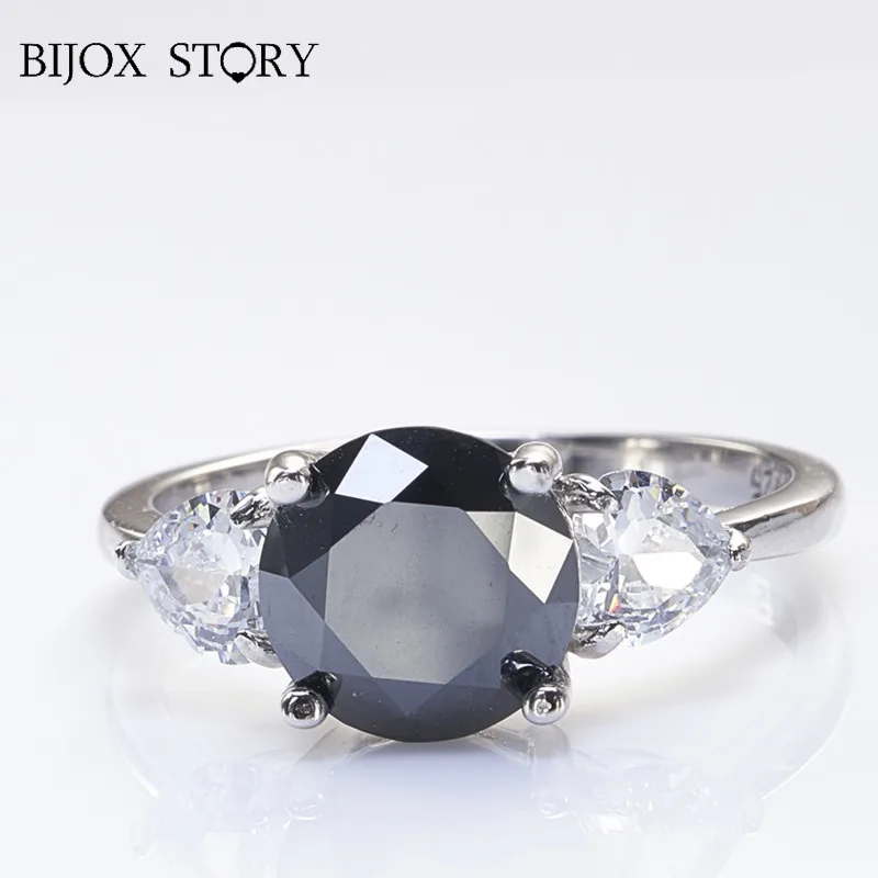 Black Color Moissanite Rings For Women With 3ct 9mm Moissanite Gemstone Female Fine Jewelry Real 925 Sterling Silver Ring