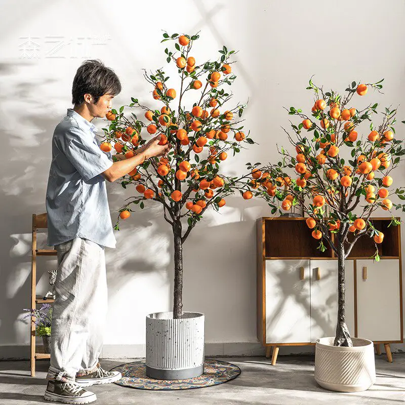 Artificial Orange Tree, Faux Potted Plant Symbolizing Good Fortune & Prosperity, Floor Planter for Indoor Living Room Decor