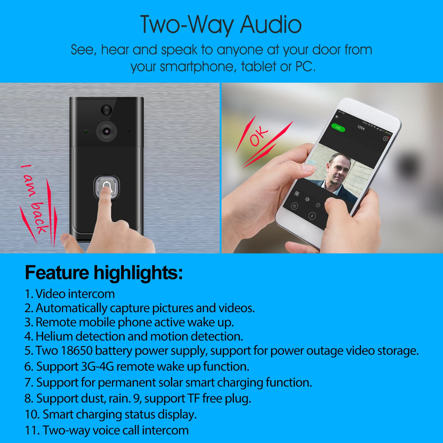 Tuya Wireless Doorbell Smart Video WIFI Doorbell Camera Motion Detection Night Vision Remote Wake-up  For Real-Time Viewing