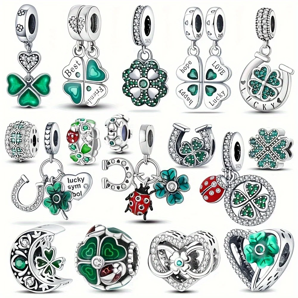 

925 Sterling Silver Lucky Four Leaf Clover Series Charms Fashion Beads Fit Original Bracelet Fine DIY Charms for Jewelry Making