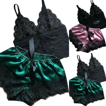 1 Set Damen-Nachtwäsche aus Spitze, Dessous-Oberteil, Shorts-Set, Babydoll-Pyjama, Nachtwäsche, ultradünn, aushöhlen, Nachtwäsche, S/M/L/XL/2XL