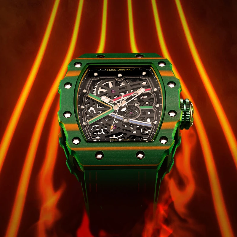 FEICE Men Skeleton Automatic Mechanical Watch Luxury Fashion Luminous Wristwatch 50M Waterproof Sapphire Crystal Watch for Men