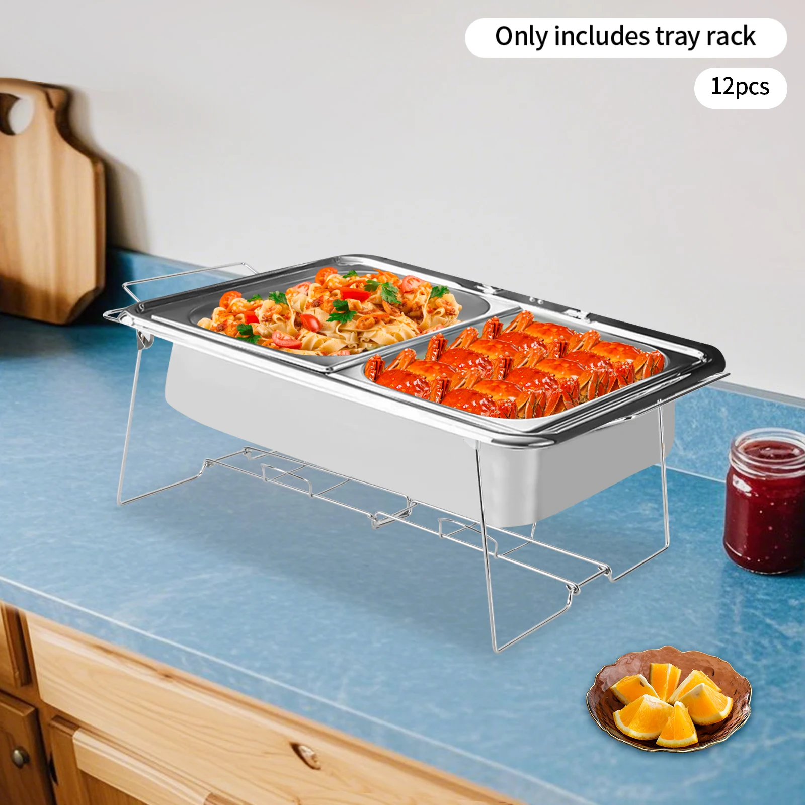 

12-Pack Foldable Buffet Plate Racks, Stackable Chafing Dish Holders, Food Warming Trays for Catering, Portable Serving Stands