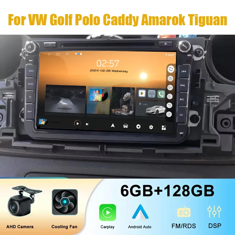 

8" 128GB Car Radio For VW Golf Polo Caddy Amarok Tiguan Apple Carplay Android13 Head Unit Intelligent System Multimedia Player