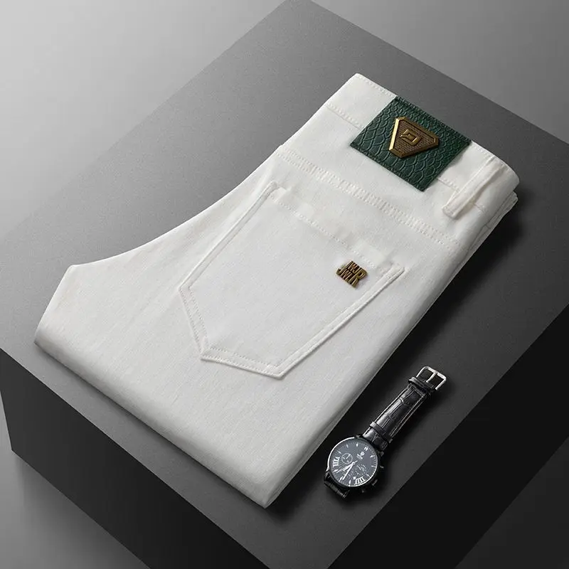 New Stretch Business Casual Jeans Autumn Winter Men's Classic Slim Trousers Black Blue Straight Male Y2K Denim Pants Large Size