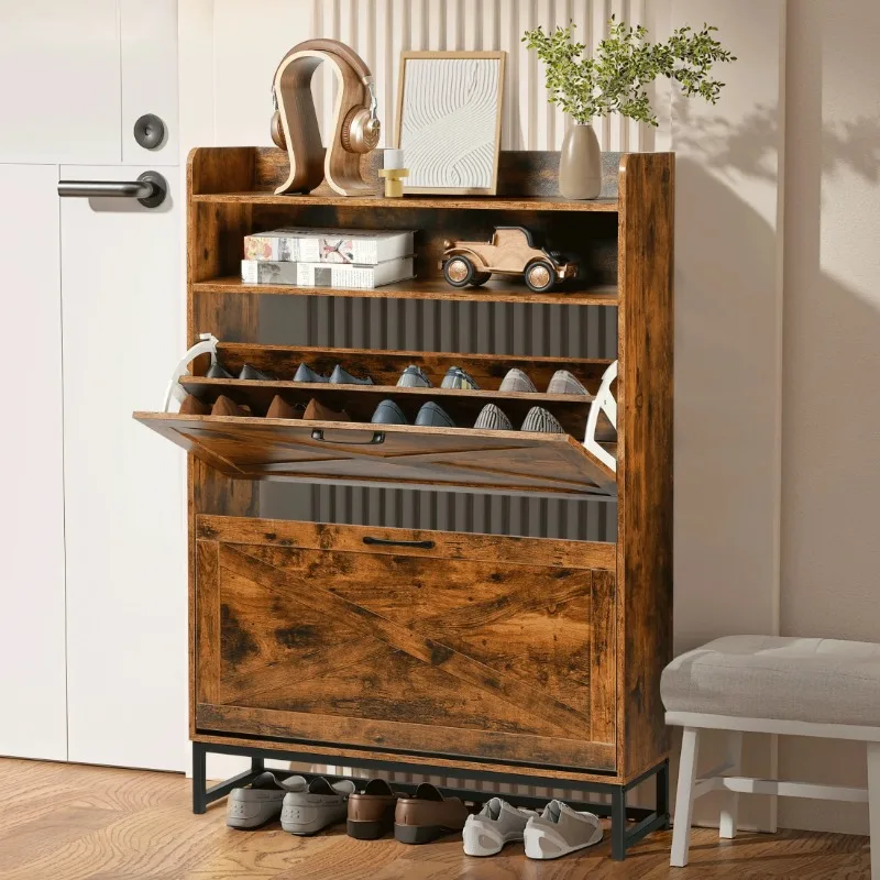 

Shoe Cabinet with 2 Flip Drawers, Shoe Cabinet Storage for Entryway, Foyer, Hallway (Brown)