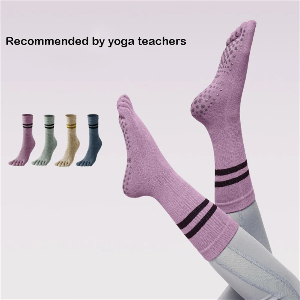 Women Five Finger Yoga Socks With Grips Hospital Anti Skid Socks Dye Cushioned Crew Socks For Pilates, Ballet, Barre, Barefoot