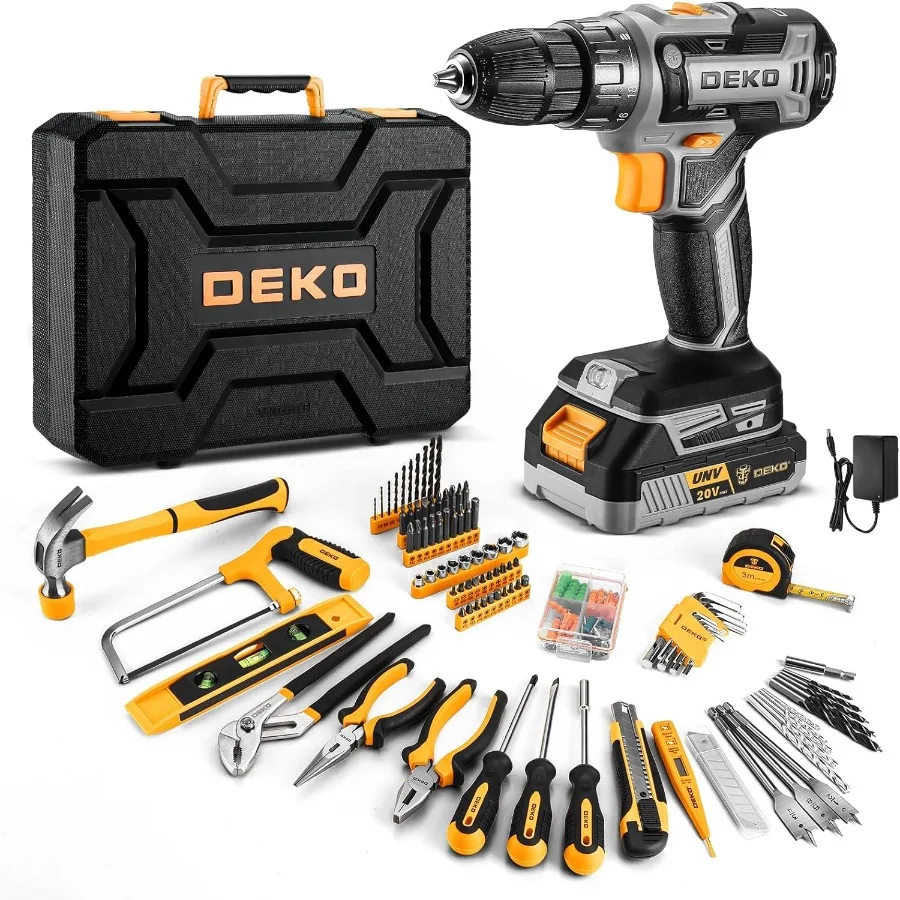 Cordless Drill Tool Kit Set: 20V Power Drill Tool Box with Battery Electric Drill Driver for Men Home Hand Repair Basic Toolbox