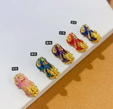 24k gold pixiu colourful charms fine gold 999 jewelry accessories