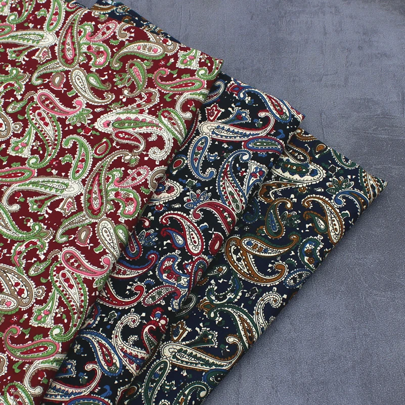 Paisley Cashew Fabric Dark Cotton Ethnic Printed Thin Blue Black Red for Sewing Clothes Dresses Shirt Accessories