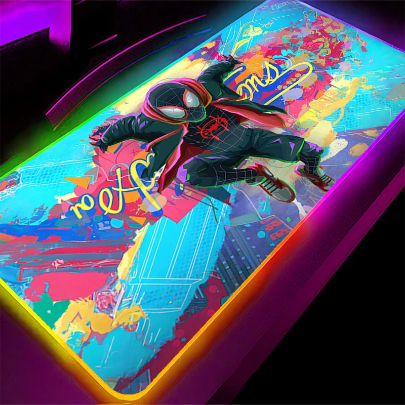 Retroiluminação de borracha grande borda de bloqueio kawaii pc mousepad rgb homem-aranha gamer gaming mouse pads led mesa teclado tapete do computador