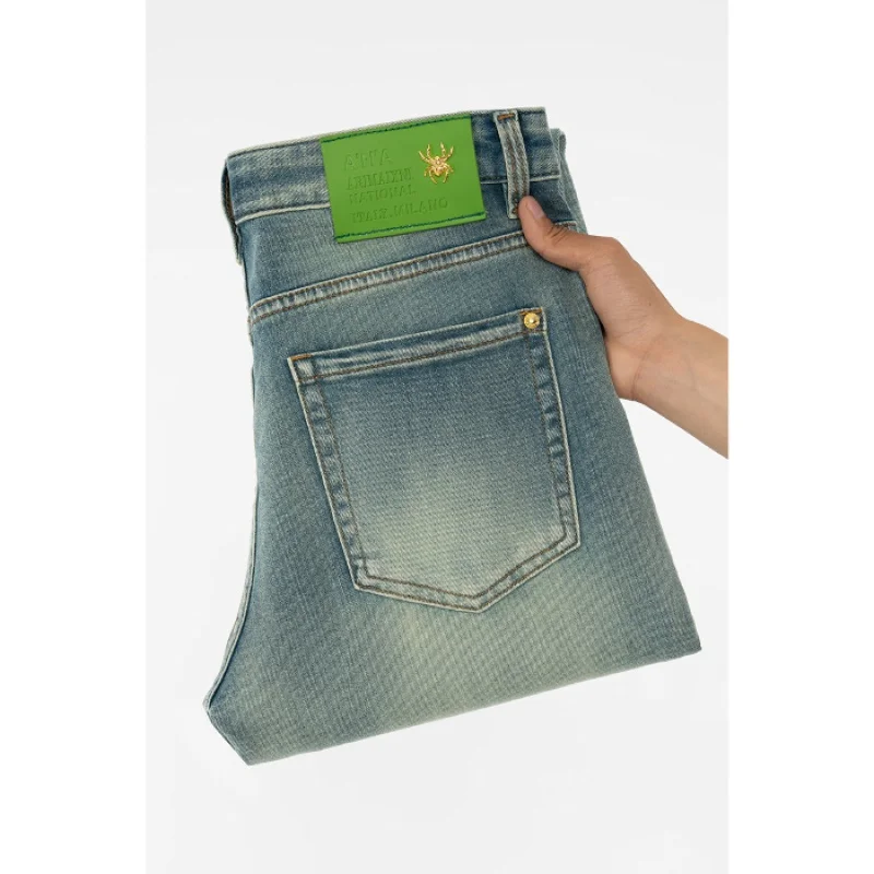 2024 retro blue green high-end jeans men's light luxury casual versatile Korean style slim-fitting small straight stretch long