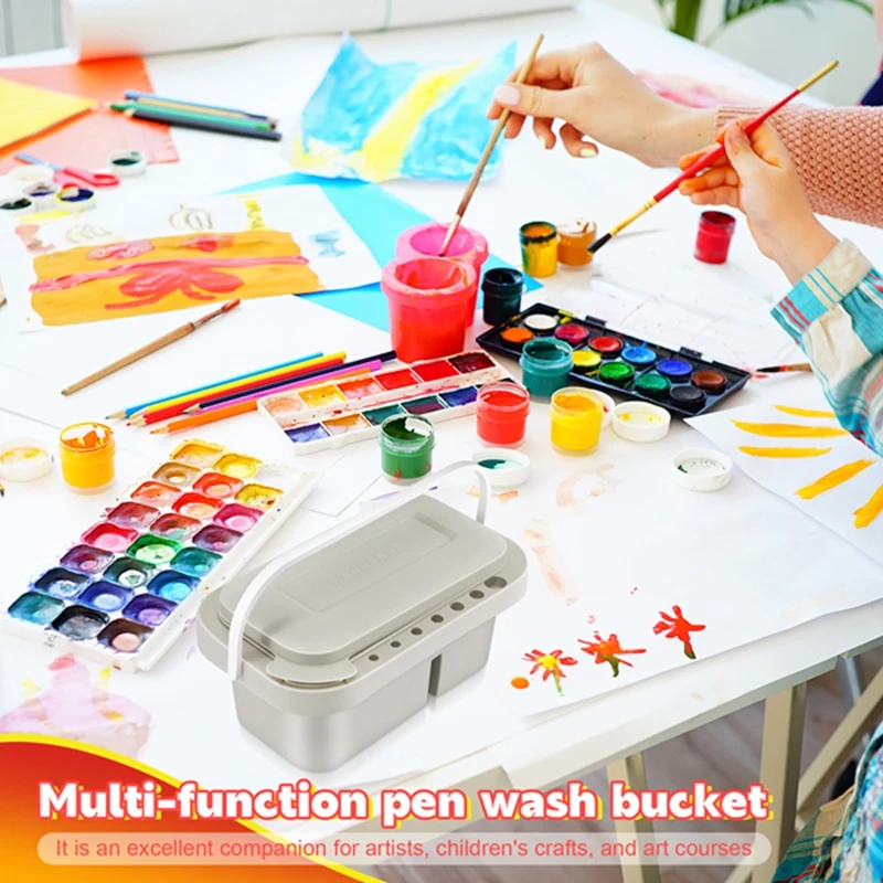 Brush Washing Bucket Multi-Use Paint Brush Basin With Art Palette Brush Holder Art Supplies Brush Washing Tool