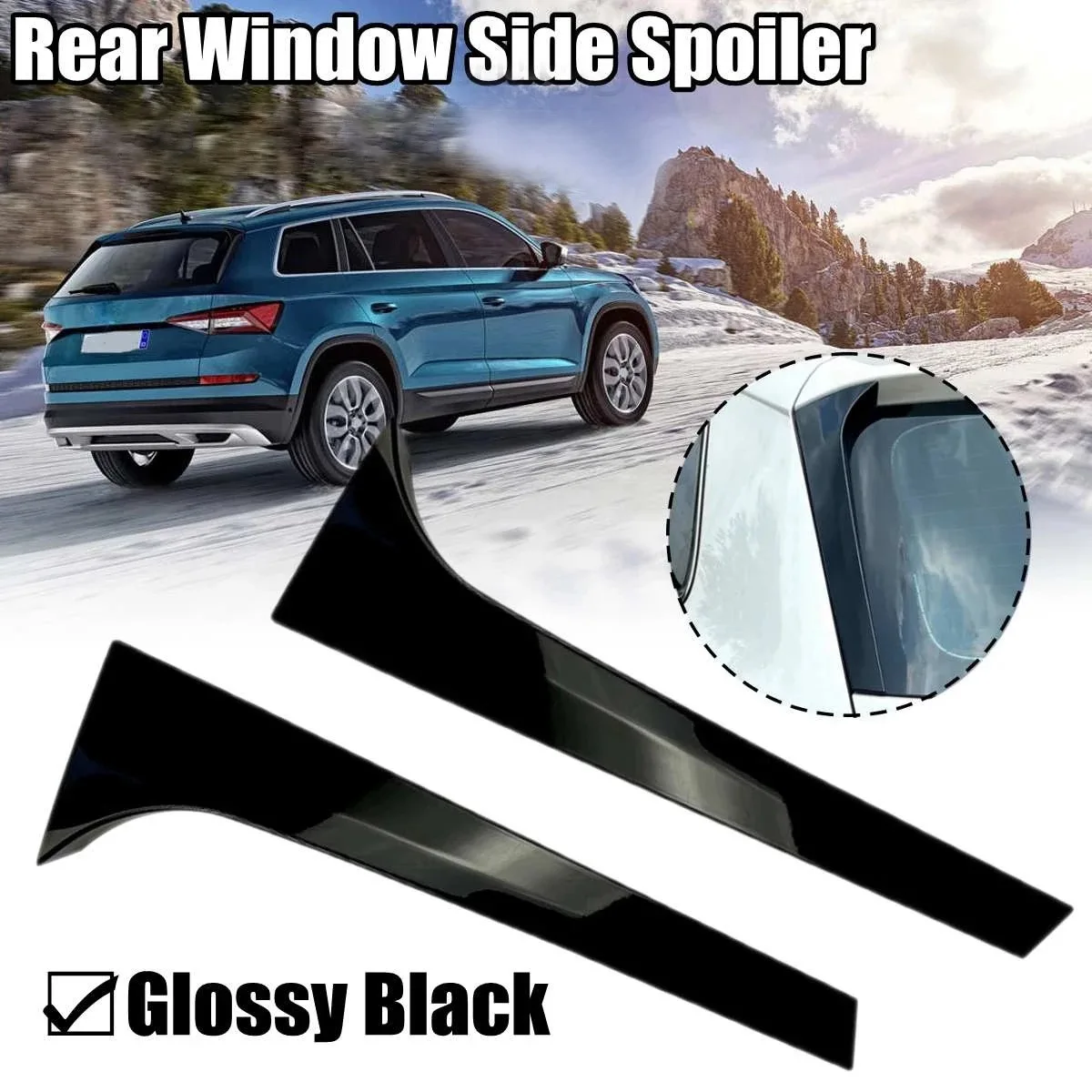 Pair Vertical Rear Window Side Spoiler Canard Splitter for Skoda Kodiaq Glossy Black Retrofit