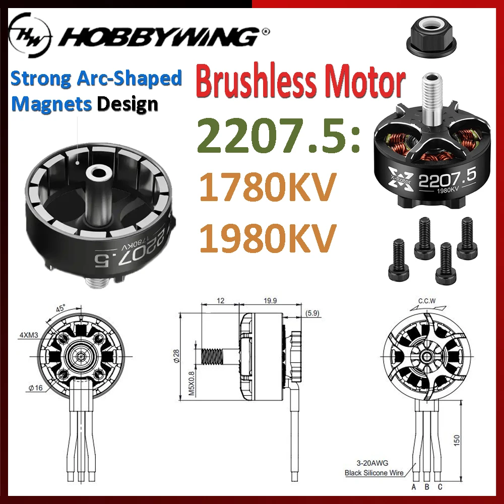 Hobbywing XRotor 2207.5 moteur sans balais 1780KV/1980KV 6S Lipo 5mm arbre pour RC Flower Fly FPV traversant Drone pièces de mise à niveau