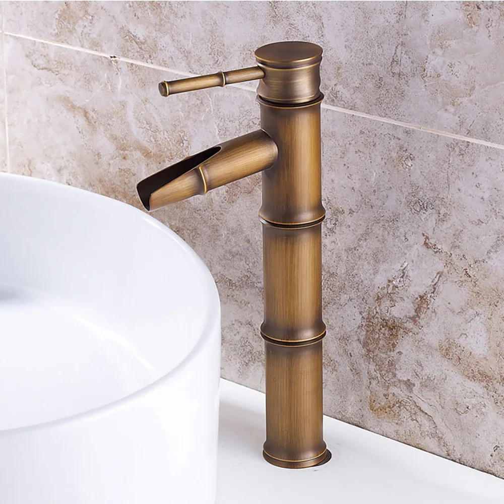 

Tianview Bronze Countertop Basin Faucet Bathroom Bamboo Basin Brass Faucet Bathroom Hot and Cold Water Basin Faucet