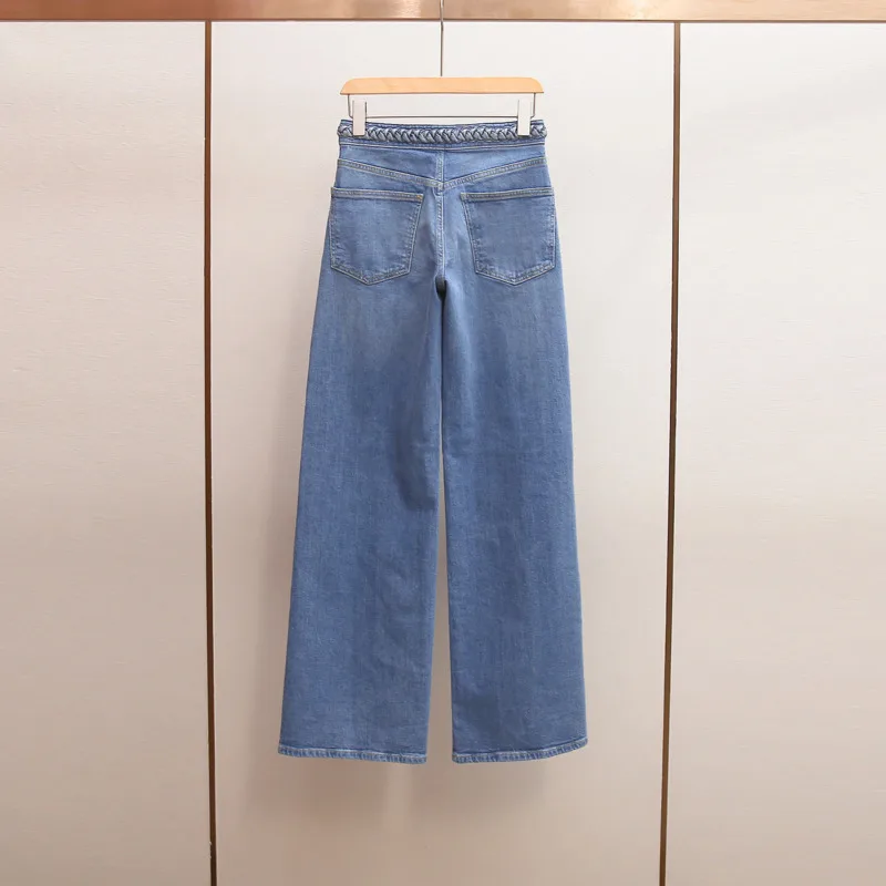 ANJY Spring Autumn New Women Stylish Korean Style Design Woven Slim Washed Straight Jeans Trend Fashion Niche Denim Pants A20598