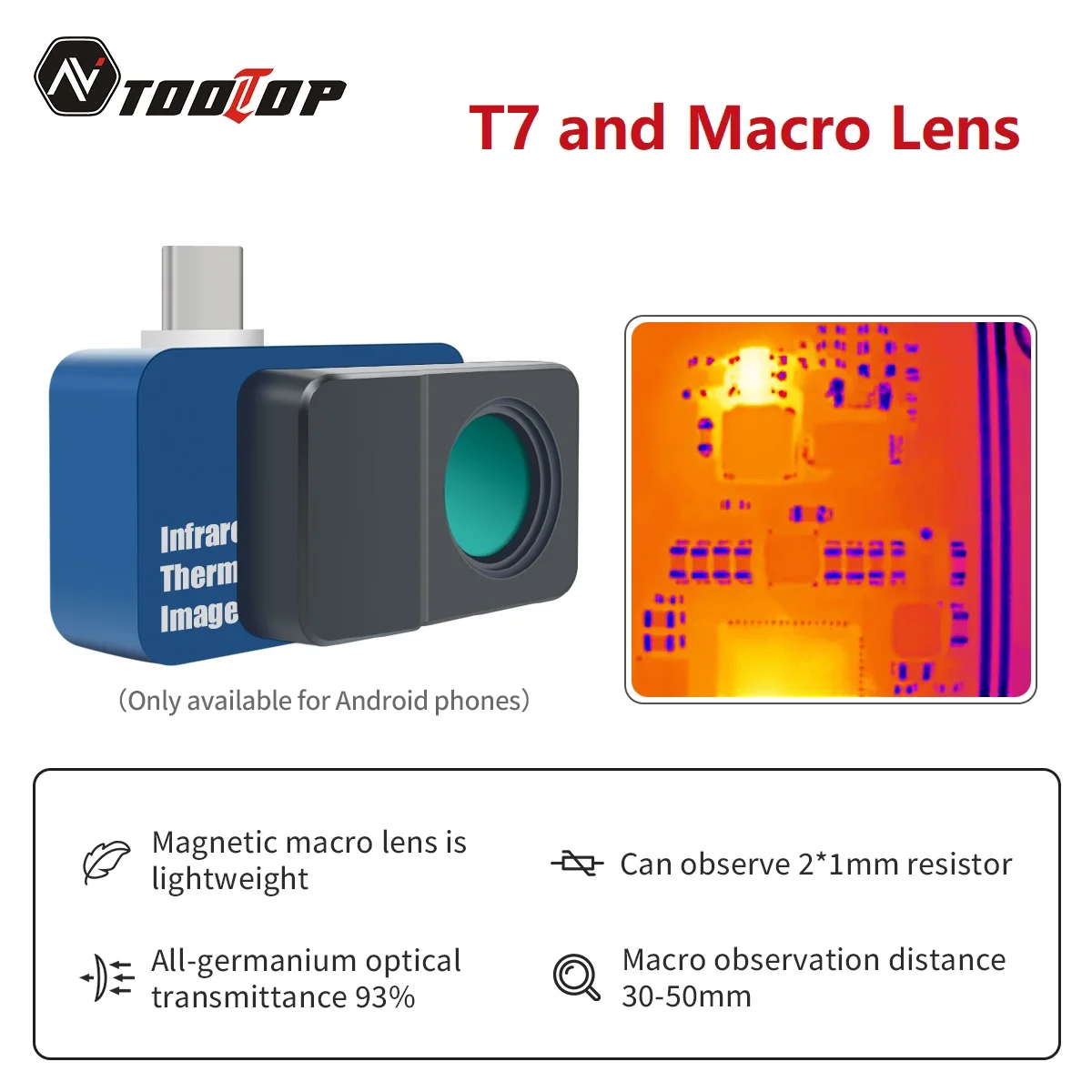 TOOLTOP T7 Android Thermal Imager 256x192 Infrared Peixls -20~550℃ Temperature Tracking Mini Thermal Imaging Camera