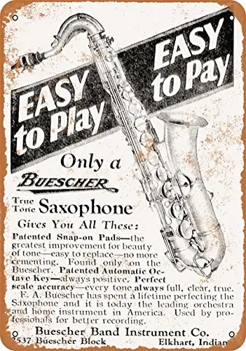 Wall-Color  Metal Sign - 1928 Buescher Saxophones - Vintage Look