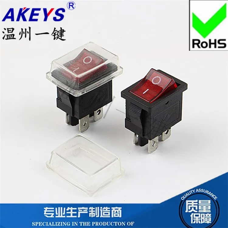 Rocker Switch KCD1-104N Four-Leg Power Supply with Light Two-Way 250v5a Hole 19*13 Red Light Green Light