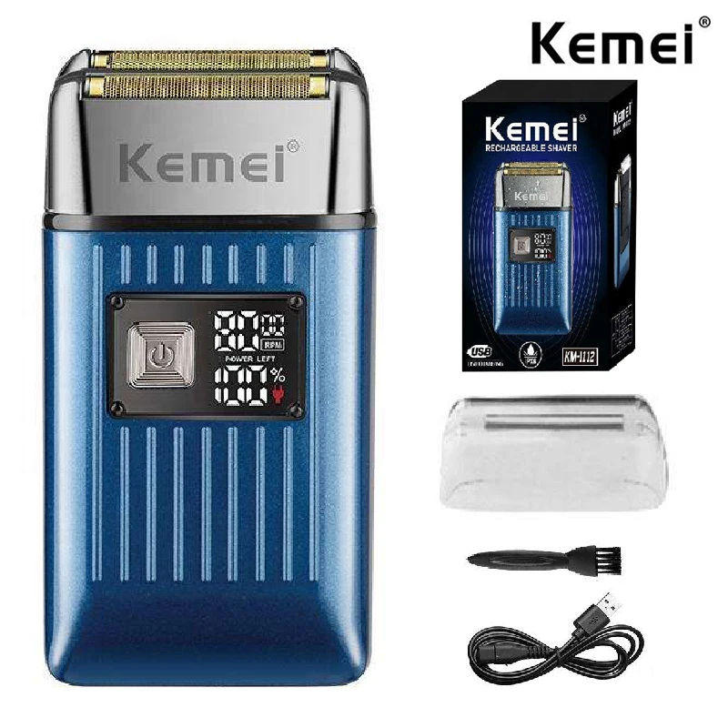 

Original Kemei IPX6 Waterproof Charging Beard Shaver Kemei KM-1112 Floating Striker Shaver 2 in 1 Men's Shaver