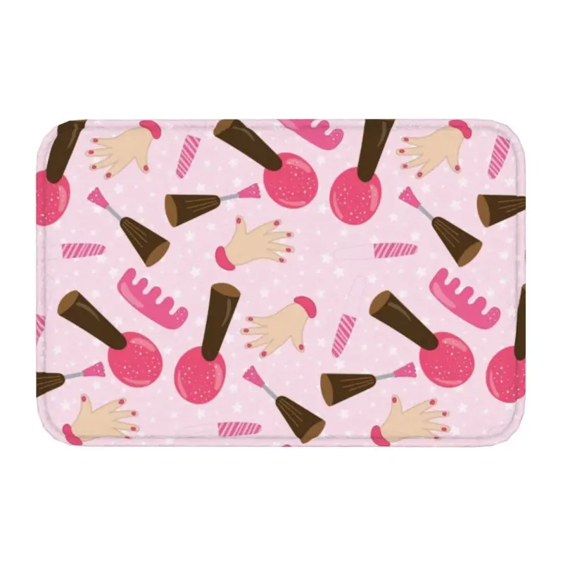 Cute Pink Nail Polish Pattern Doormat Anti-Slip Bathroom Kitchen Mat Garden Garage Door Floor Entrance Carpet Rug