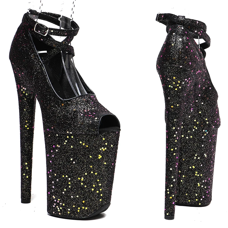 Leecabe 23CM/9inches Glitter upper Open Toe fashion trend exotic Platform Sexy High Heels Sandals Pole Dance shoes