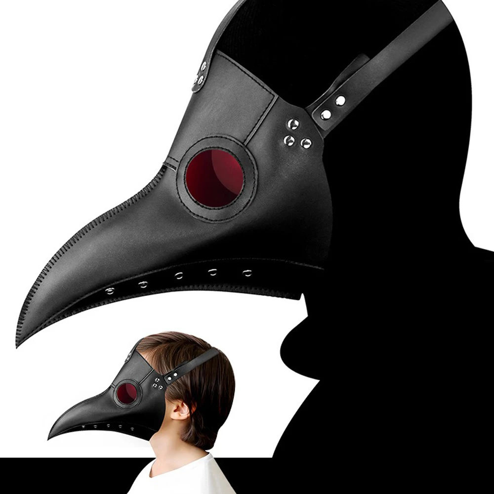 

Funny Medieval Plague Doctor Mask Leather In Black Beak Mask Doctor Halloween Mask Steampunk PU Birds Cosplay Doctour De Peste