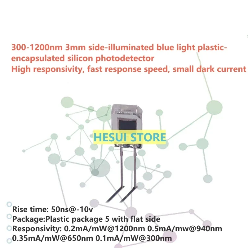 300-1200nm 3mm side-illuminated blue light plastic-encapsulated silicon photodetector with high responsivity and low dark curren