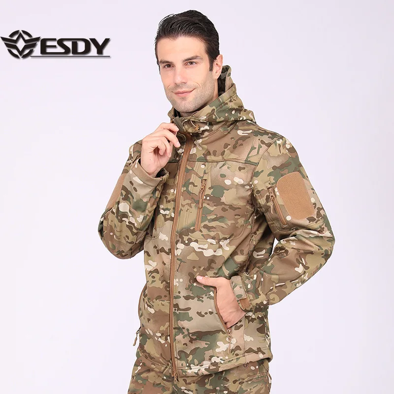 ESDY Outdoor Men Camouflage Soft Shell Tactical Jacket Waterproof Warm Mountaineering Hiking Windbreaker A013